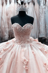 Denise | Pink Strapless Quinceanera Dresses Embellished with Flowers - Pink - PromDressClub